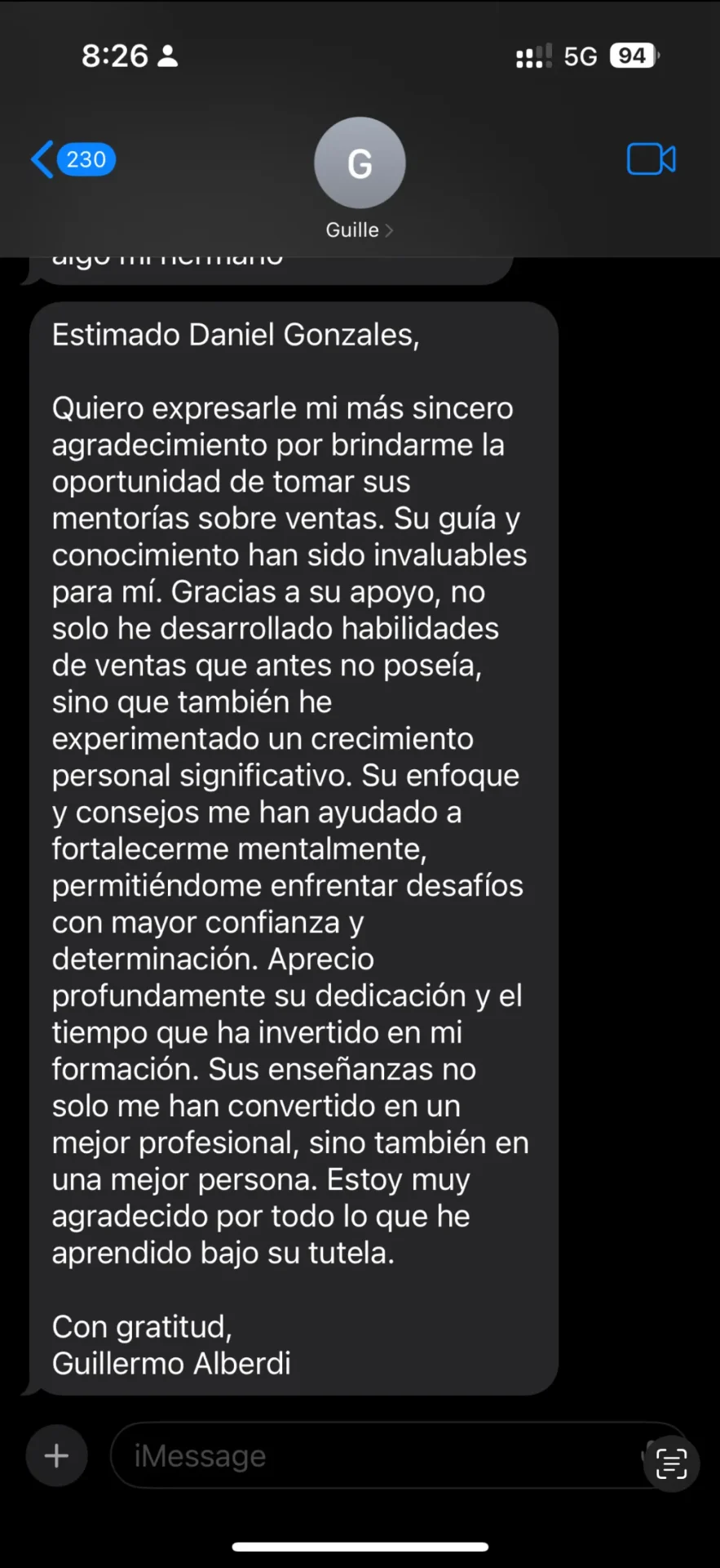 Testimonio de Guillermo Alberdi